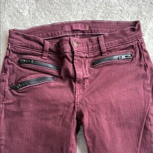 J Brand Burgundy Skinny Jeans with Zipper details